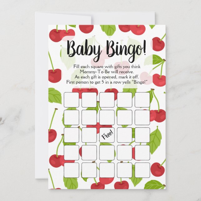 Cherries Baby Bingo Shower Game Cherry Red Invitation (Front)
