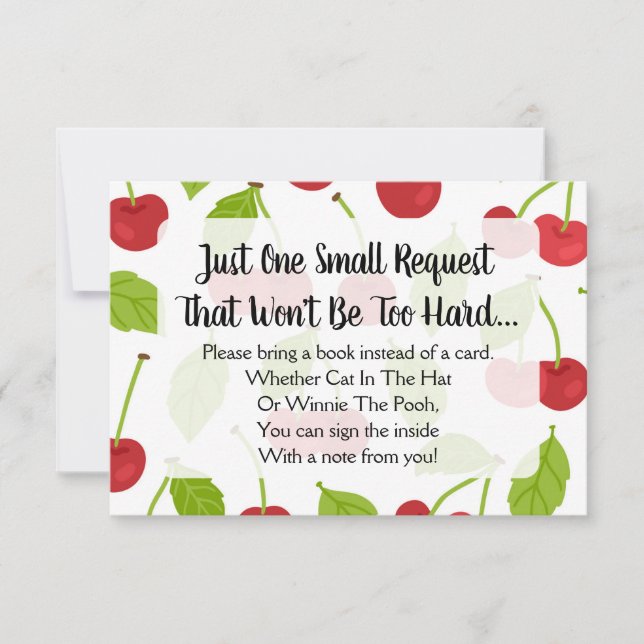 Cherries Baby Shower Bring A Book Card Cherry Red (Front)