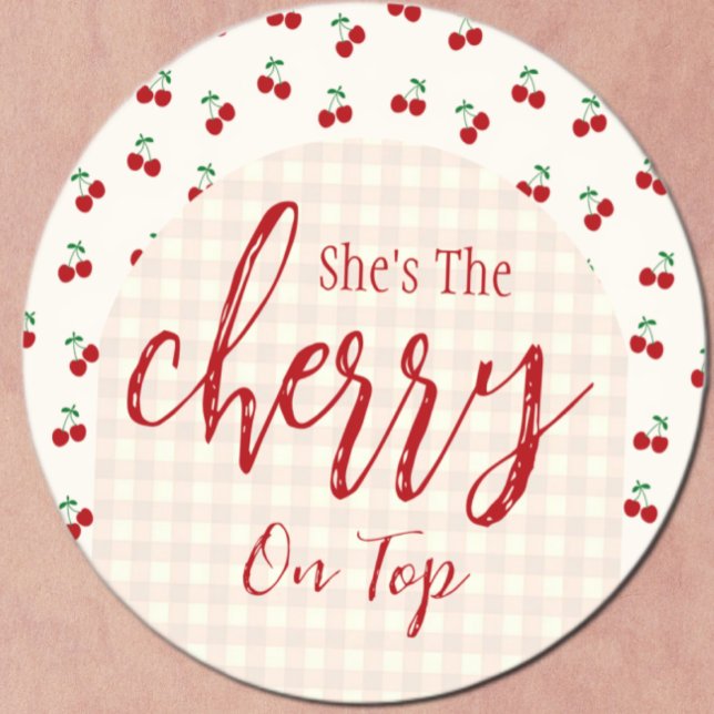 Cherries Baby Shower Classic Round Sticker (Creator Uploaded)