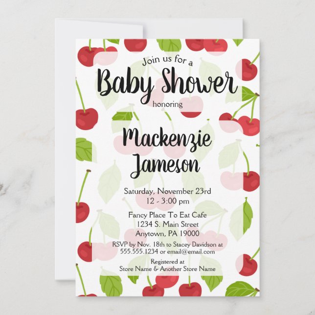 Cherries Baby Shower Invitation Red Cherry (Front)