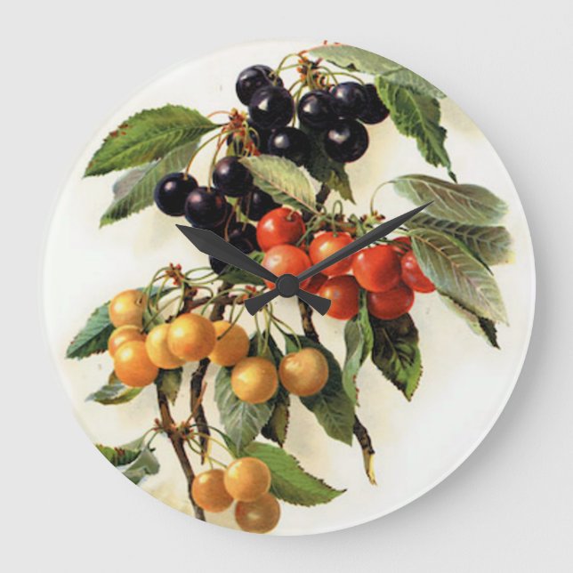 Cherries Botanical Print Large Clock (Front)