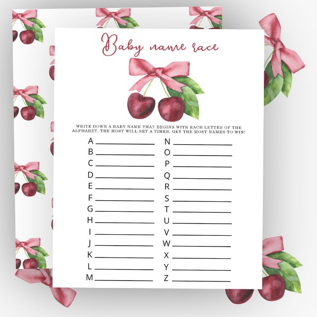 Cherries bow baby shower Baby name race game (Creator Uploaded)