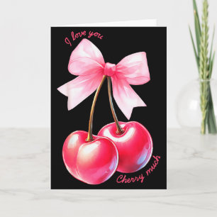 Cherries Bow, Valentines Retro I Love You Cherry M Card