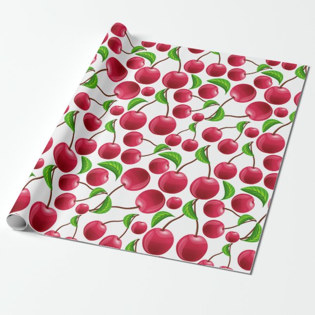 Cherries Cherry Print Retro Gift Wrap Paper (Unrolled)