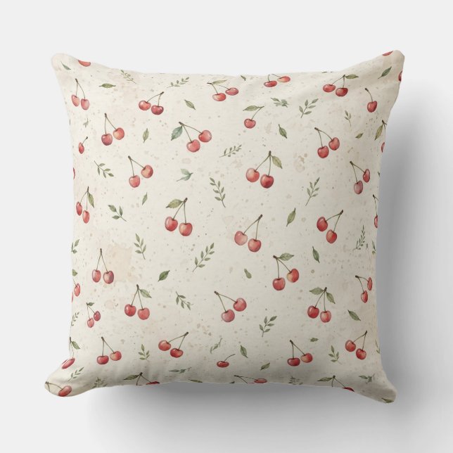 Cherries Cottage Throw Pillow (Front)