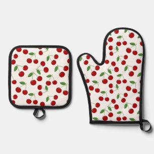 Cherries Design Oven Mitt & Pot Holder Set