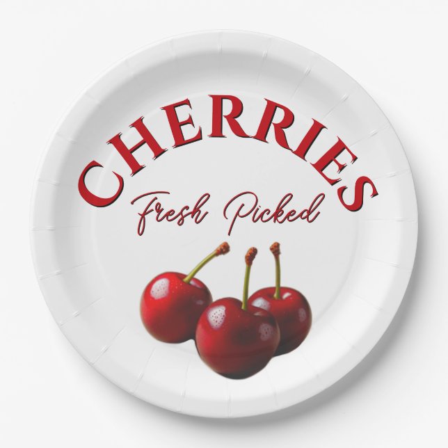 Cherries fresh picked  paper plate (Front)