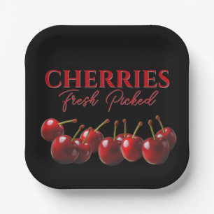 Cherries fresh picked paper plate