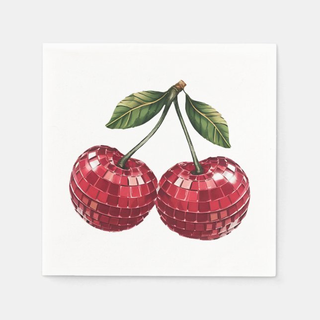 cherries fruit disco ball groovy retro napkin (Front)