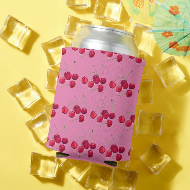 Cherries fruit watercolor Food Tropical Pattern Can Cooler (In Situ Summer)