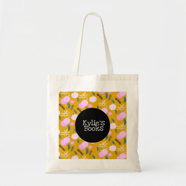 Cherries Fun Fruit Library Book Yellow Pink Tote Bag (Front)