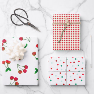 Cherries, Gingham and Lots of Dots Assorted Wrapping Paper Sheet
