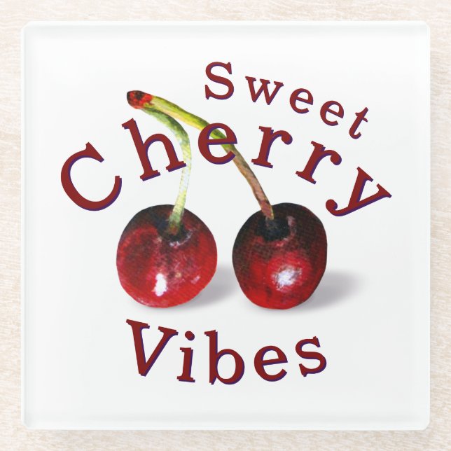 Cherries Glass Coaster (Front)