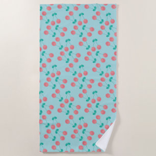 Cherries Hand Painted Watercolor Pink Teal Beach Towel