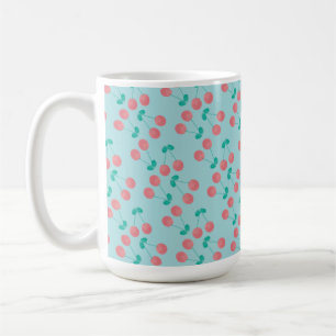 Cherries Hand Painted Watercolor Pink Teal Coffee Mug
