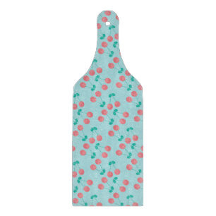 Cherries Hand Painted Watercolor Pink Teal Cutting Board