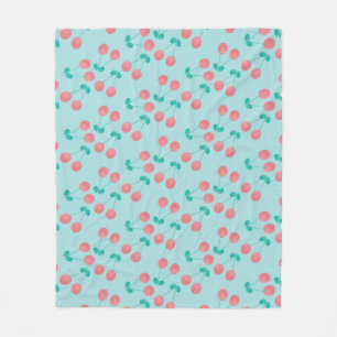 Cherries Hand Painted Watercolor Pink Teal Fleece Blanket