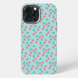 Cherries Hand Painted Watercolor Pink Teal iPhone 13 Pro Max Case