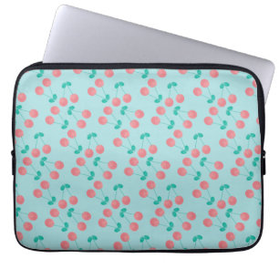 Cherries Hand Painted Watercolor Pink Teal Laptop Sleeve
