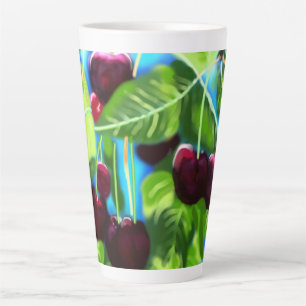 Cherries Hanging From Branches Cherry Red Green Latte Mug