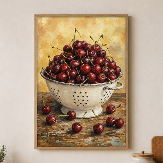 Cherries in a Colander Watercolour Poster