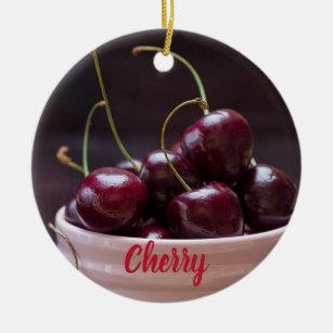 Cherries in pink bowl for fruit lover ceramic tree decoration