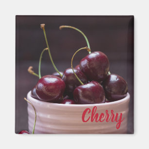 Cherries in pink bowl for fruit lover magnet
