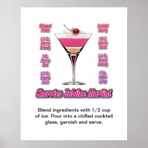 Cherries Jubilee Martini Cocktail Recipe 16"x20" Poster