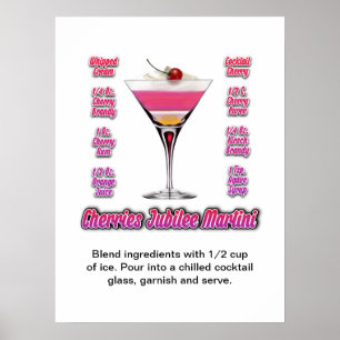 Cherries Jubilee Martini Cocktail Recipe 18"x24" Poster