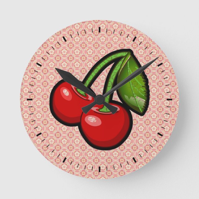 Cherries on Flower Round Clock (Front)