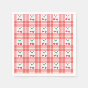 Cherries on Red Plaid Gingham Pattern  Napkin