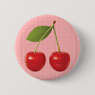 CHERRIES ON STEM 6 CM ROUND BADGE