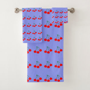 Cherries on Violet Bath Towel Set