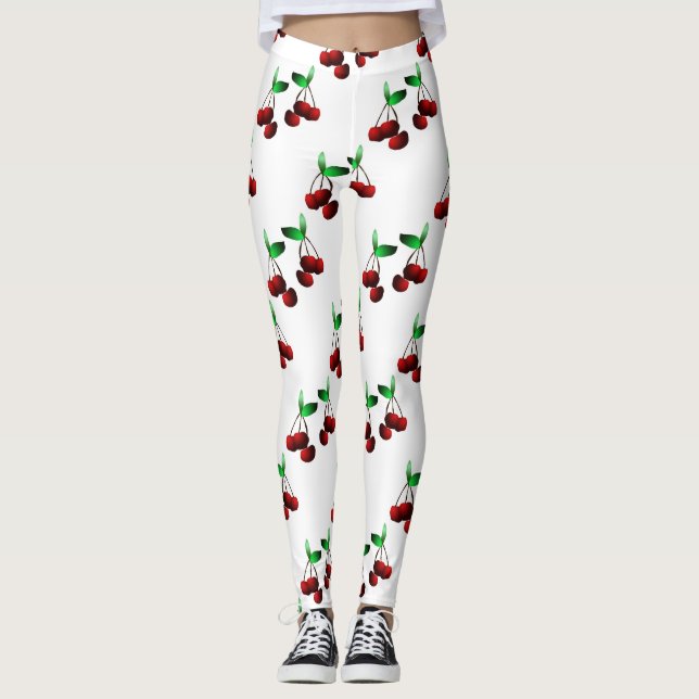 Cherries on White Leggings (Front)