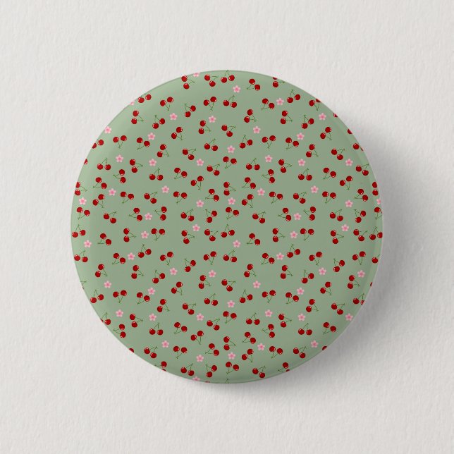 Cherries Pattern on Green Background 6 Cm Round Badge (Front)