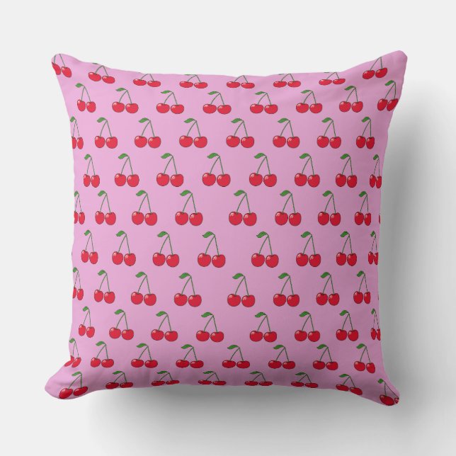 Cherries pattern pink cushion (Front)