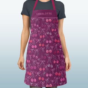 Cherries Ribbons Bows Pink Watercolor Personalised Apron