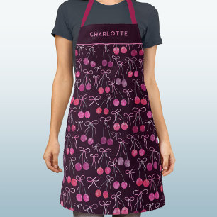 Cherries Ribbons Bows Watercolor Personalised Apron
