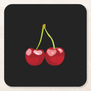 cherries square paper coaster