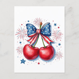Cherries with Coquette Bow 4th of July American   Announcement Postcard