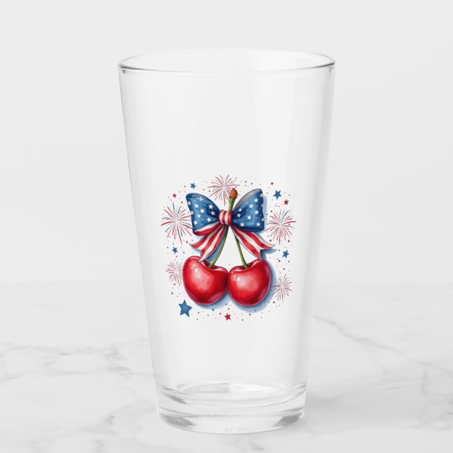 Cherries with Coquette Bow 4th of July American   Glass (Front)