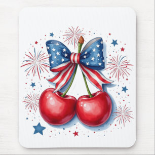 Cherries with Coquette Bow 4th of July American   Mouse Pad