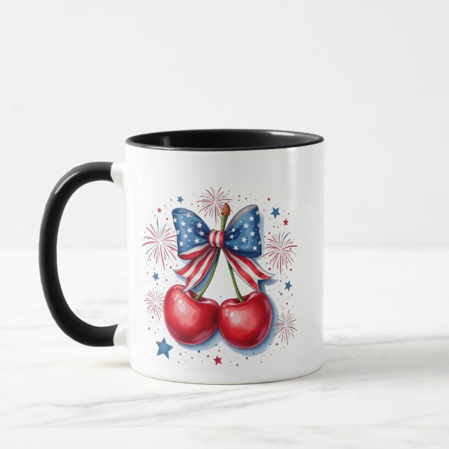 Cherries with Coquette Bow 4th of July American   Mug (Left)