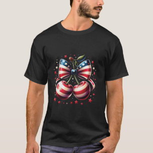 Cherries with Coquette Bow 4th of July American Pa T-Shirt