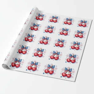 Cherries with Coquette Bow 4th of July American Wrapping Paper