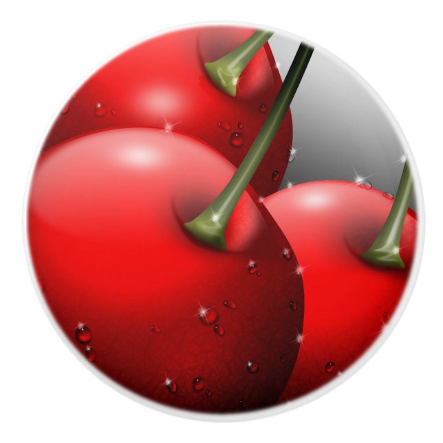 Cherries with Dew Drops Ceramic Knob (Front)