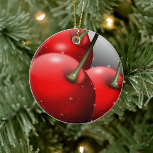 Cherries with Dew Drops Ceramic Tree Decoration