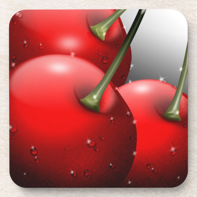 Cherries with Dew Drops Coaster (Front)