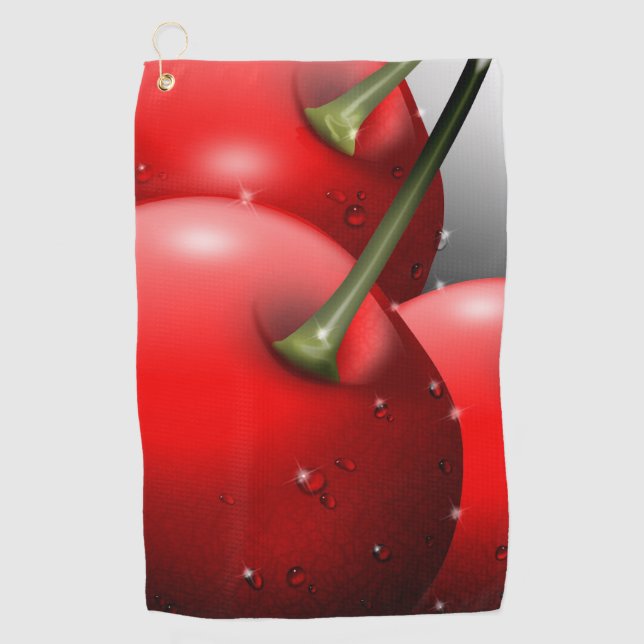 Cherries with Dew Drops Golf Towel (Front)
