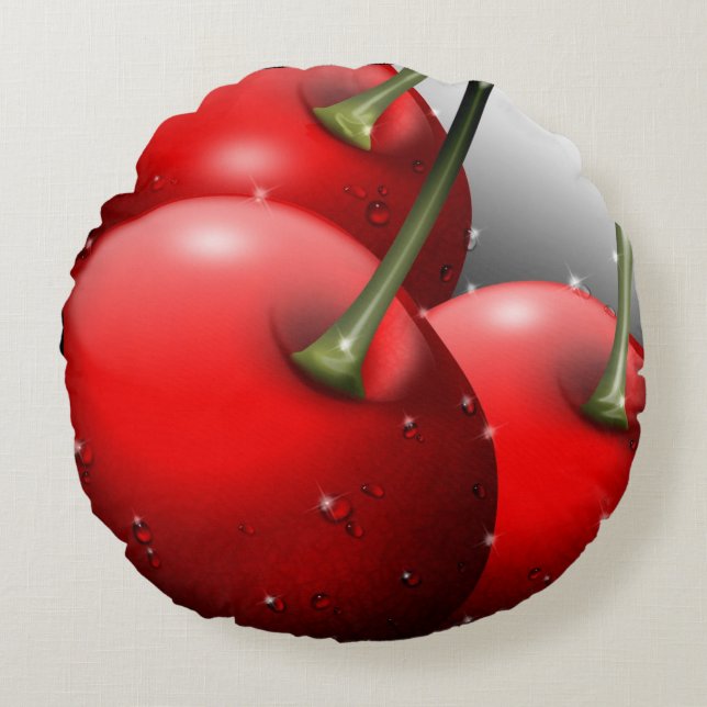 Cherries with Dew Drops Round Cushion (Front)